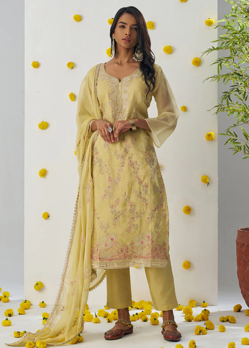 Pastel Yellow Fancy Crush Embroidered Festive Salwar Suit