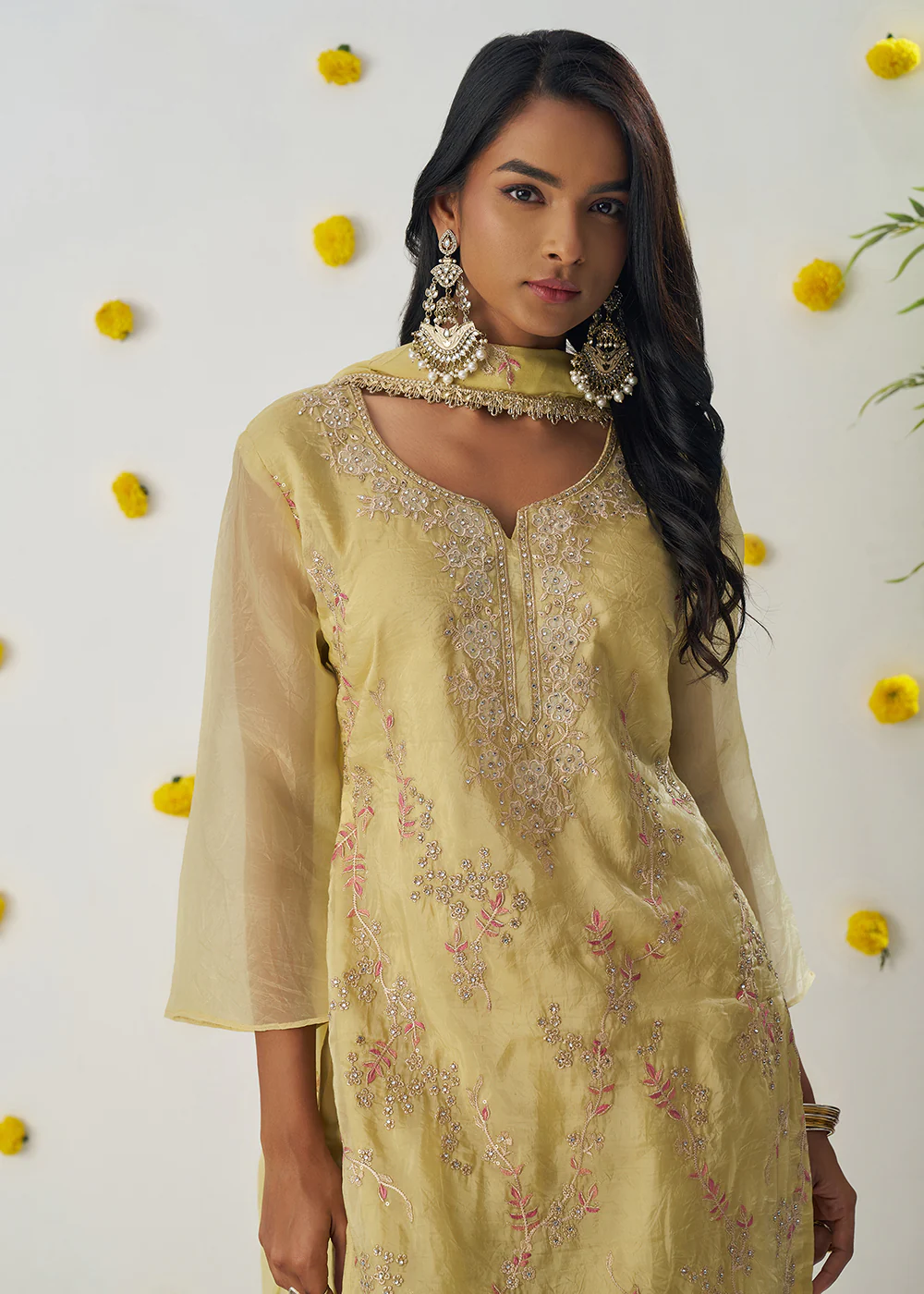 Pastel Yellow Fancy Crush Embroidered Festive Salwar Suit - Image 2