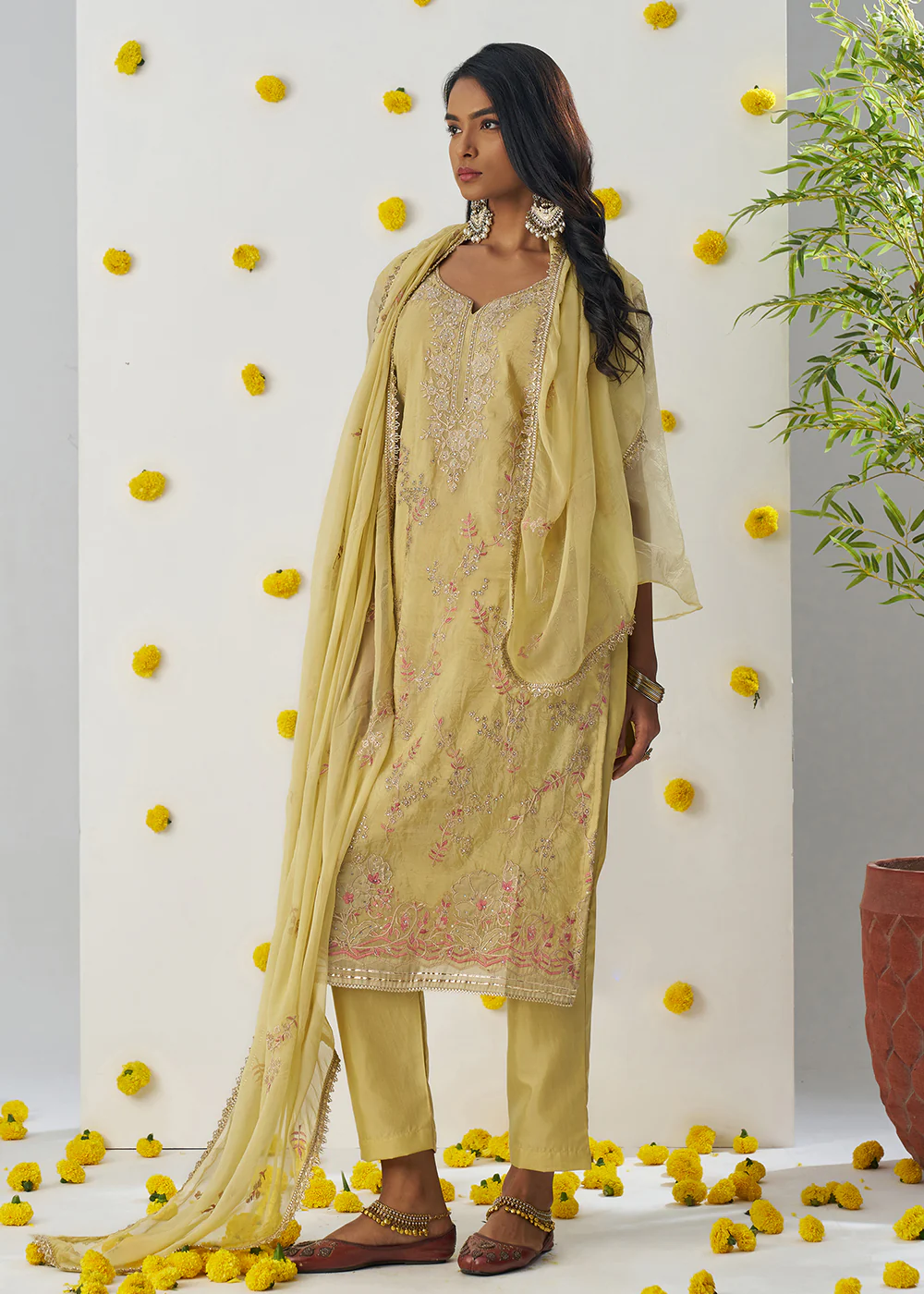 Pastel Yellow Fancy Crush Embroidered Festive Salwar Suit - Image 5