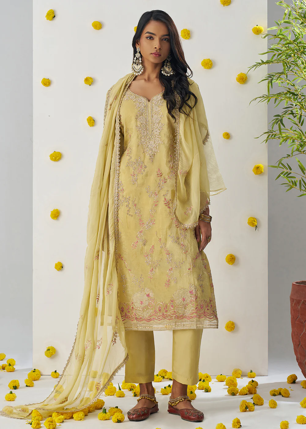 Pastel Yellow Fancy Crush Embroidered Festive Salwar Suit - Image 6