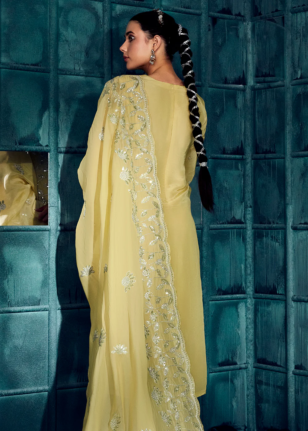 Pastel Yellow Modale Silk Embroidered Festive Salwar Suit - Image 3