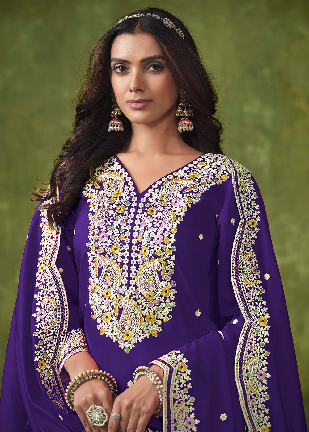 Patiala Style Violet Chanderi Silk Punjabi Salwar Suit - Image 2