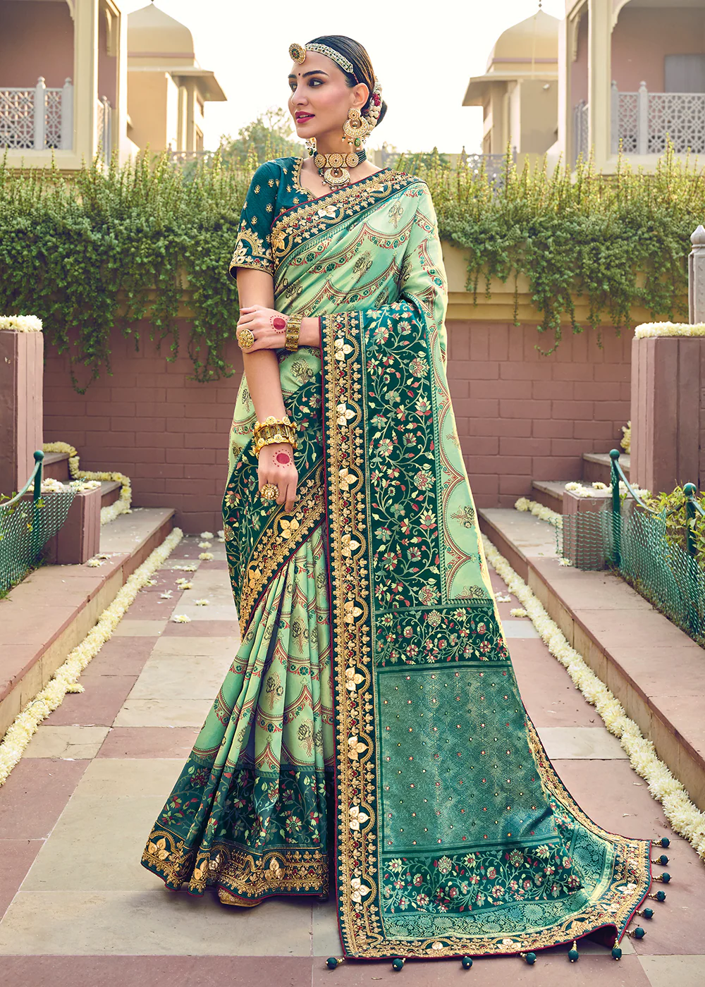 Patna Patola Pure Silk Fern Green Wedding Traditional Saree