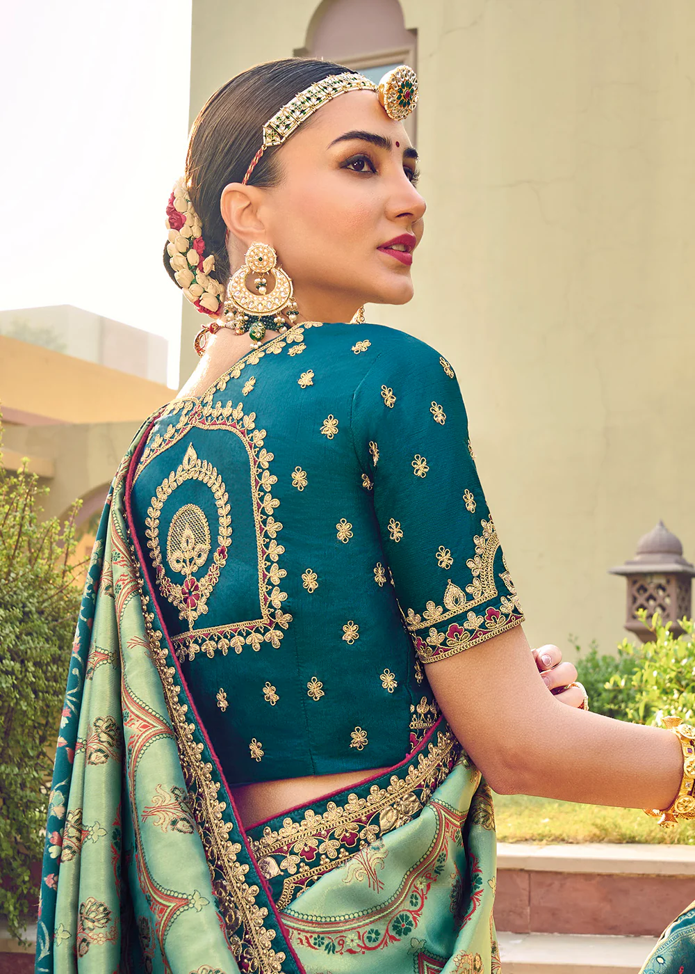 Patna Patola Pure Silk Fern Green Wedding Traditional Saree - Image 3