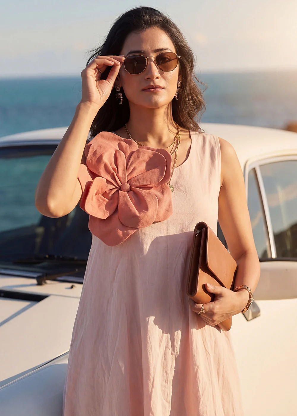 Peach Cotton Floral Fit and Flared Indo Western Dress - Image 2