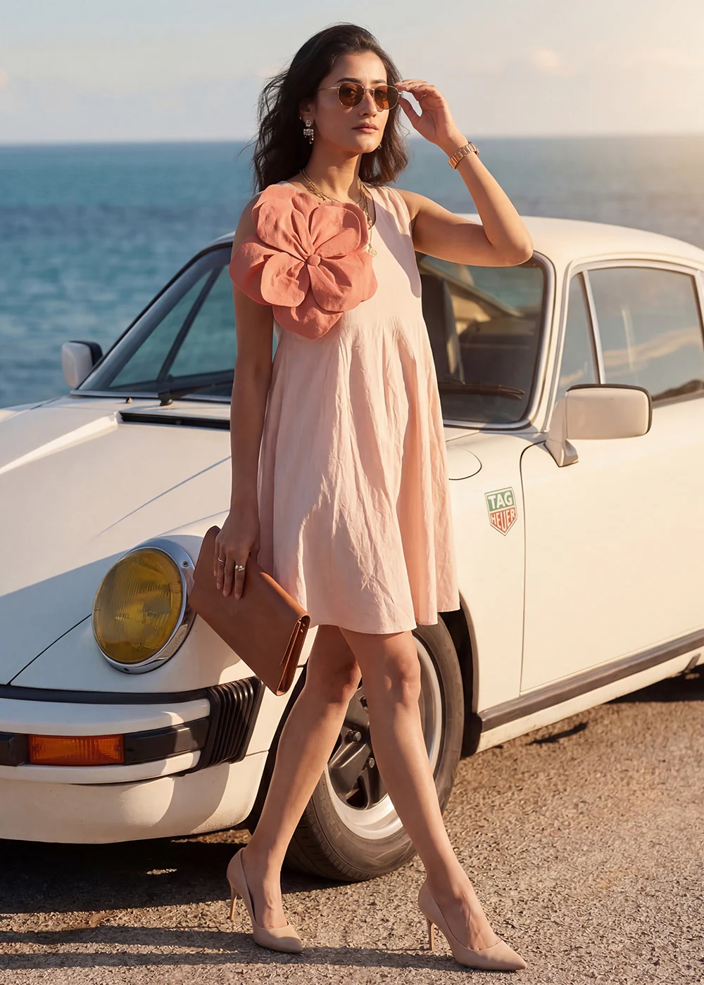 Peach Cotton Floral Fit and Flared Indo Western Dress - Image 3