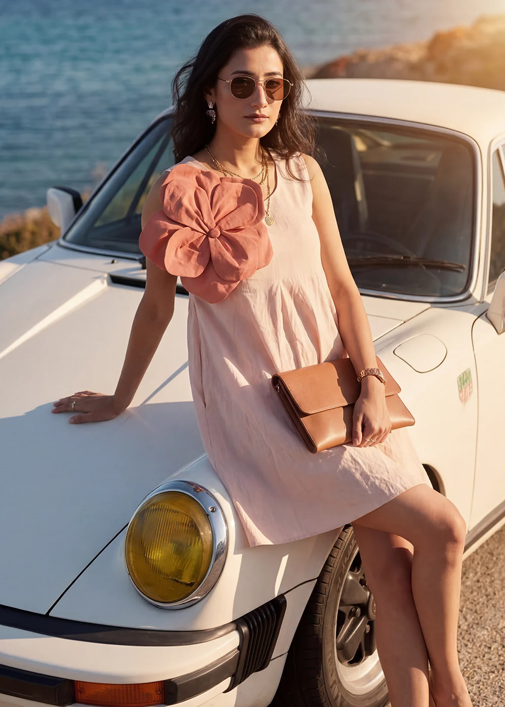 Peach Cotton Floral Fit and Flared Indo Western Dress - Image 5