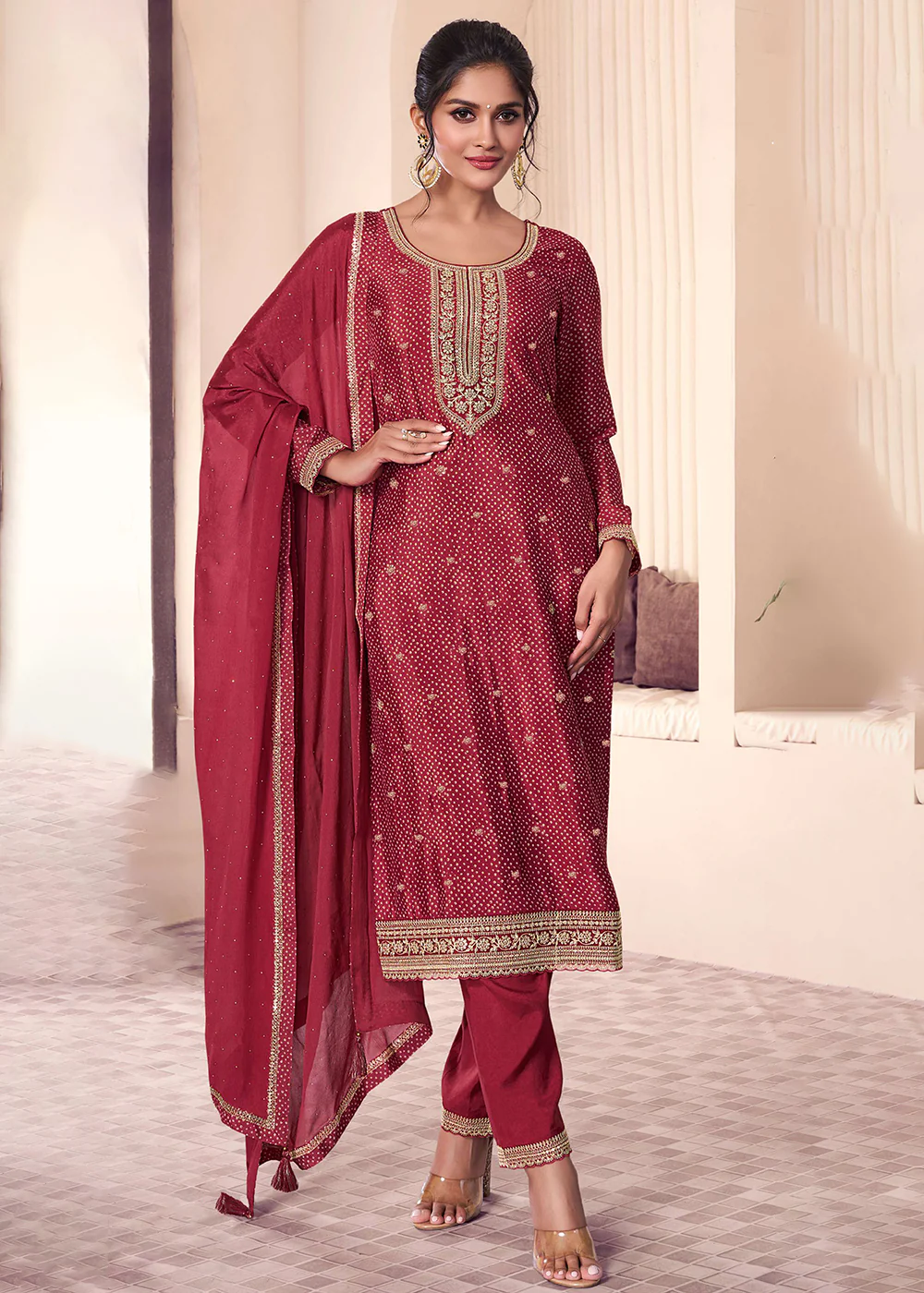 Peach Digital Printed & Embroidered Eid Wear Salwar Suit