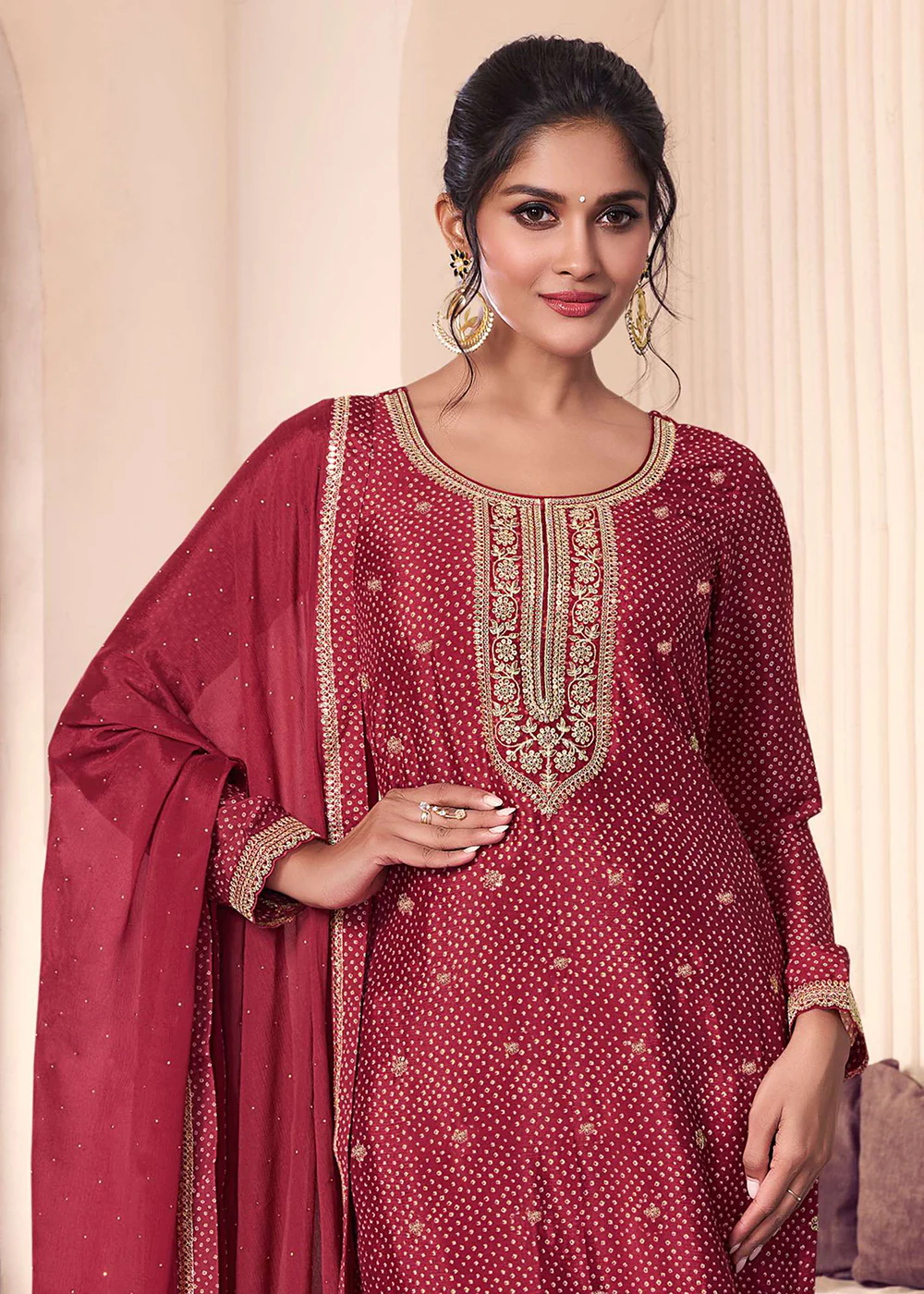Peach Digital Printed & Embroidered Eid Wear Salwar Suit - Image 2