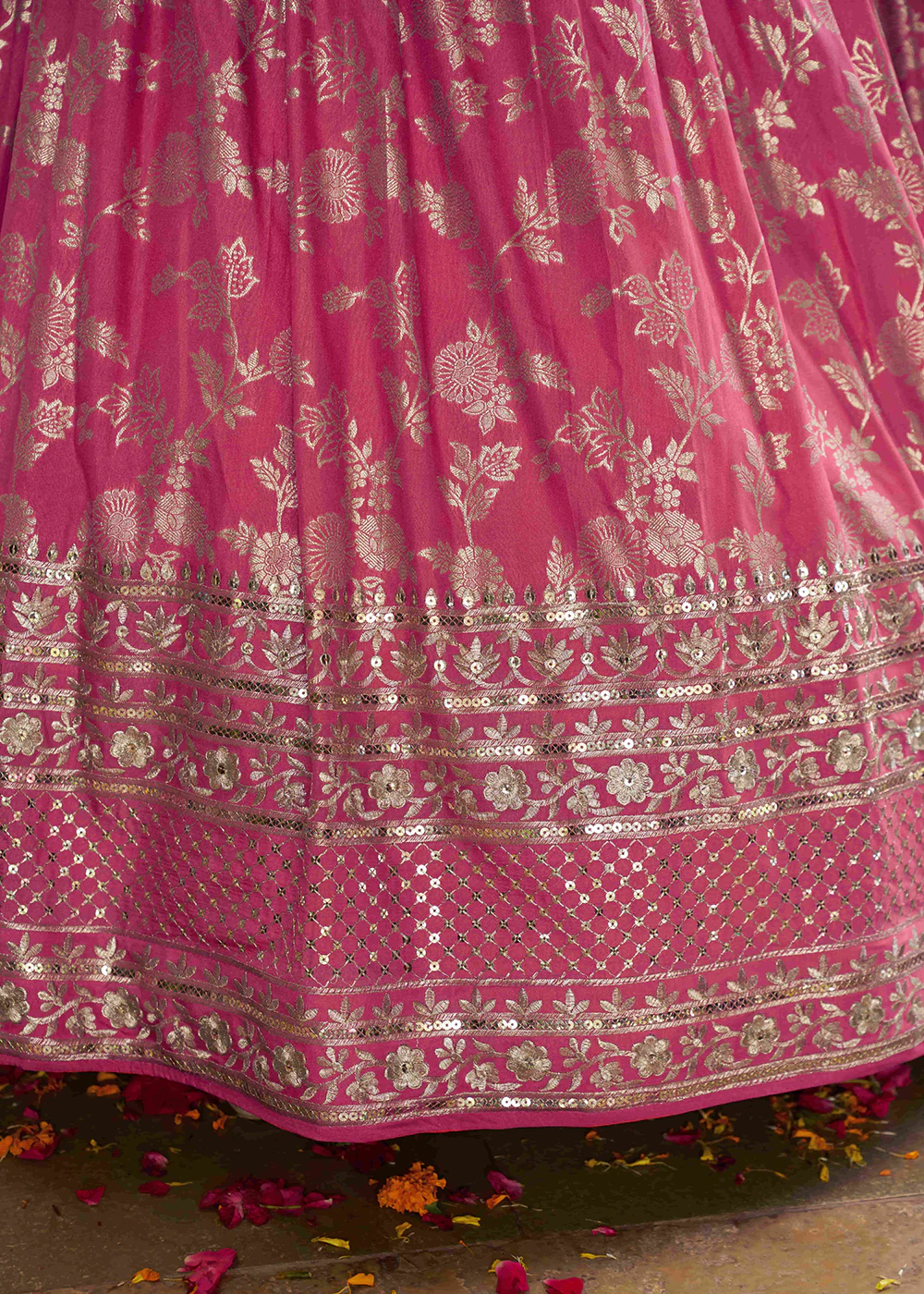 Peach Dola Silk Jacquard Festive Party Lehenga Choli - Image 8