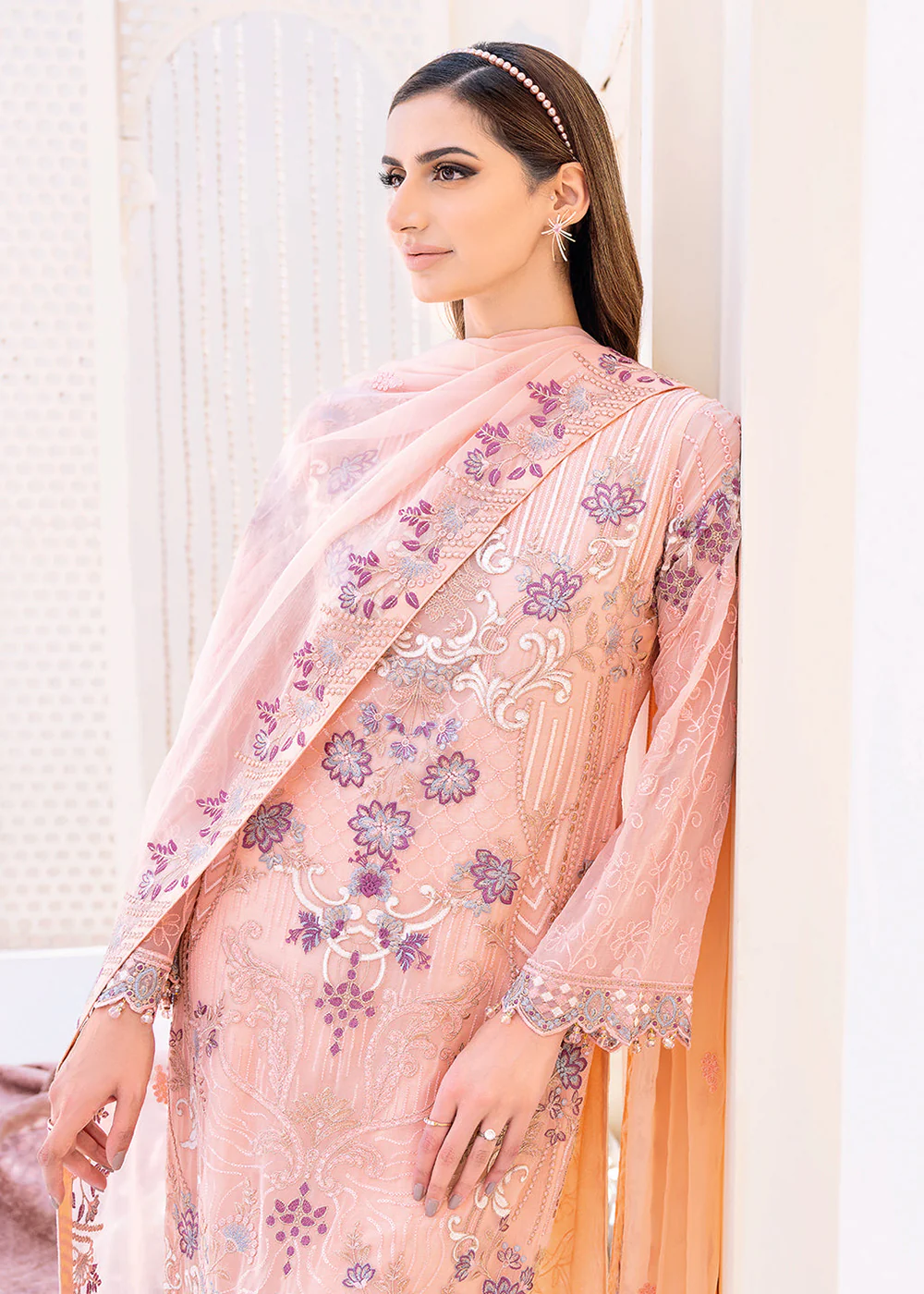 Peach Embroidered Suit - Ramsha Chiffon Vol 23 - #F-2304 - Image 2