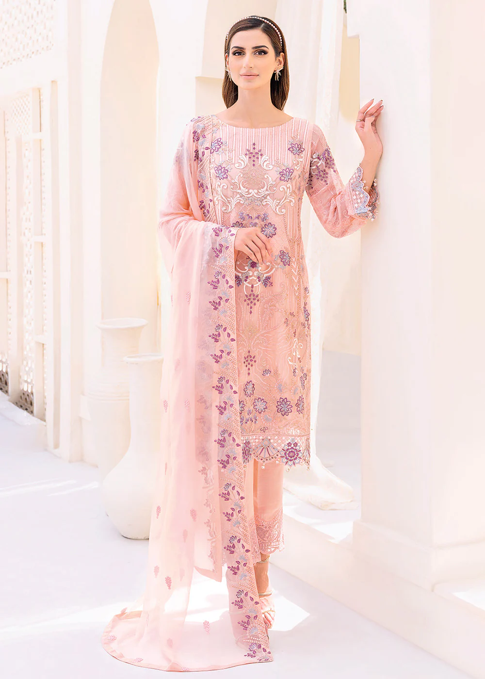 Peach Embroidered Suit - Ramsha Chiffon Vol 23 - #F-2304 - Image 4