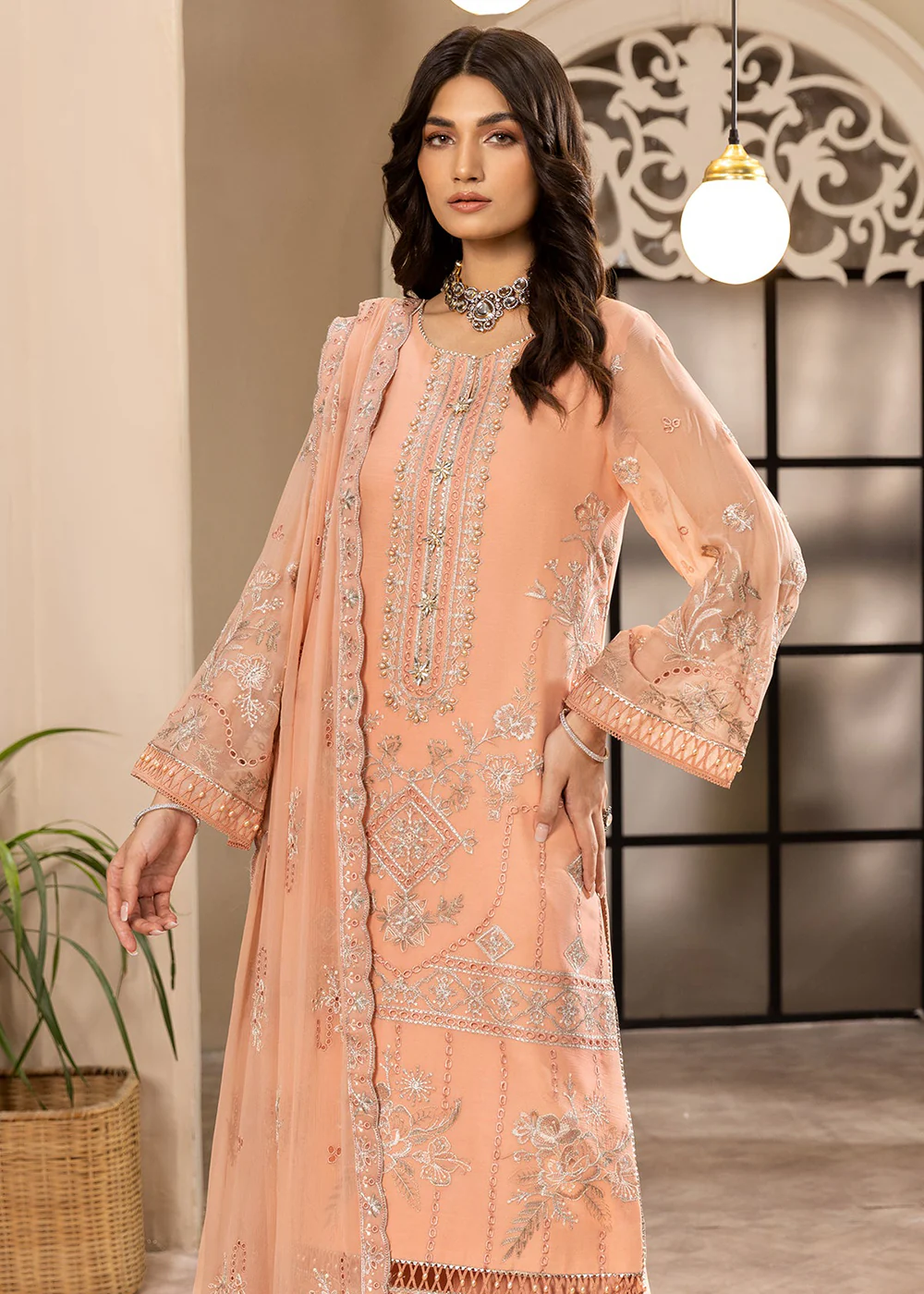 Peach Formal Suit - Alizeh - Dhaagay Formals '23 - V02D03- Aansha - Image 5