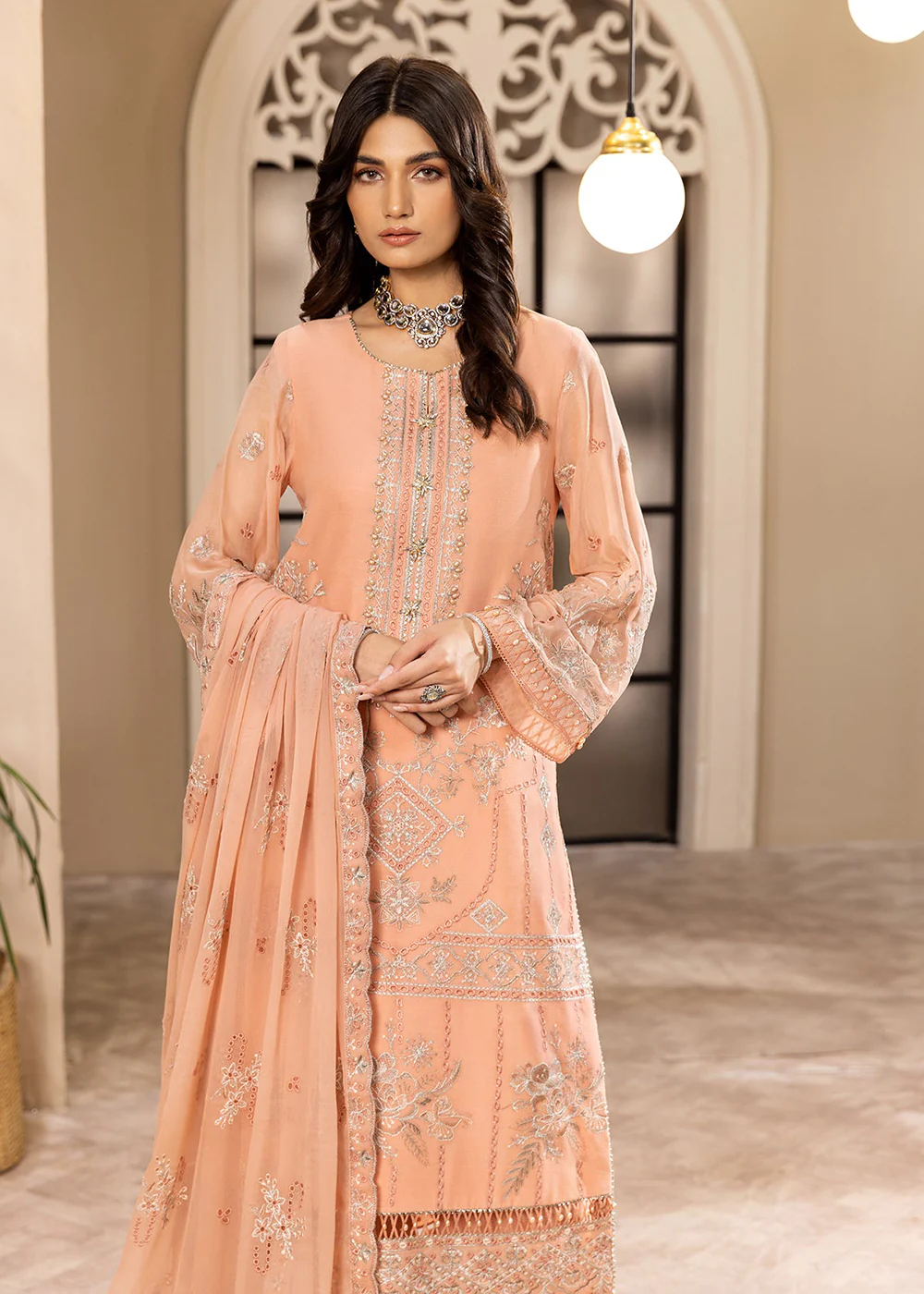 Peach Formal Suit - Alizeh - Dhaagay Formals '23 - V02D03- Aansha - Image 6