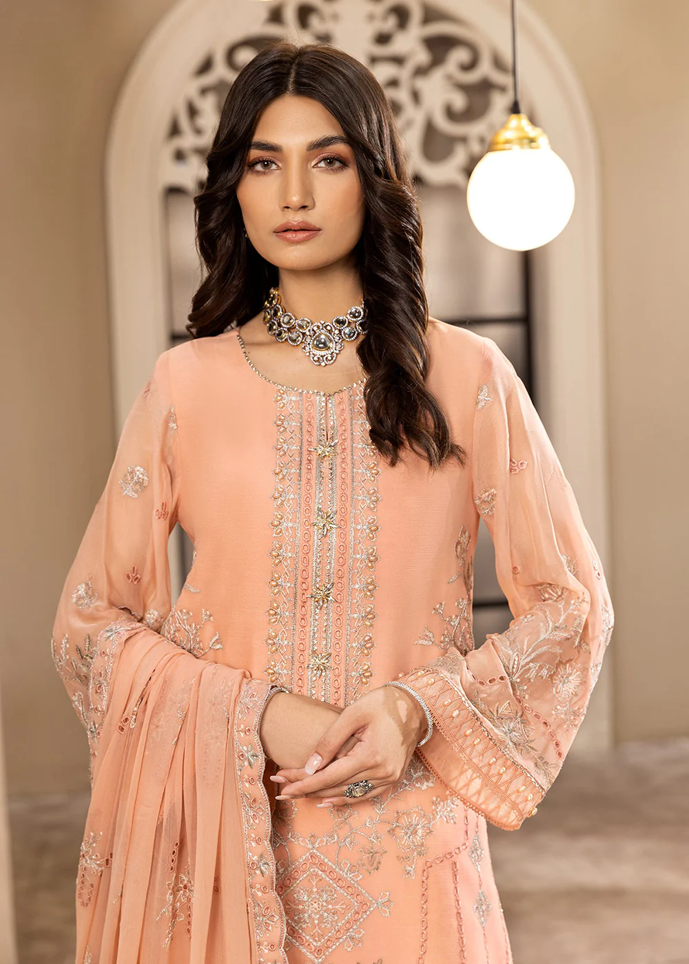 Peach Formal Suit - Alizeh - Dhaagay Formals '23 - V02D03- Aansha - Image 7