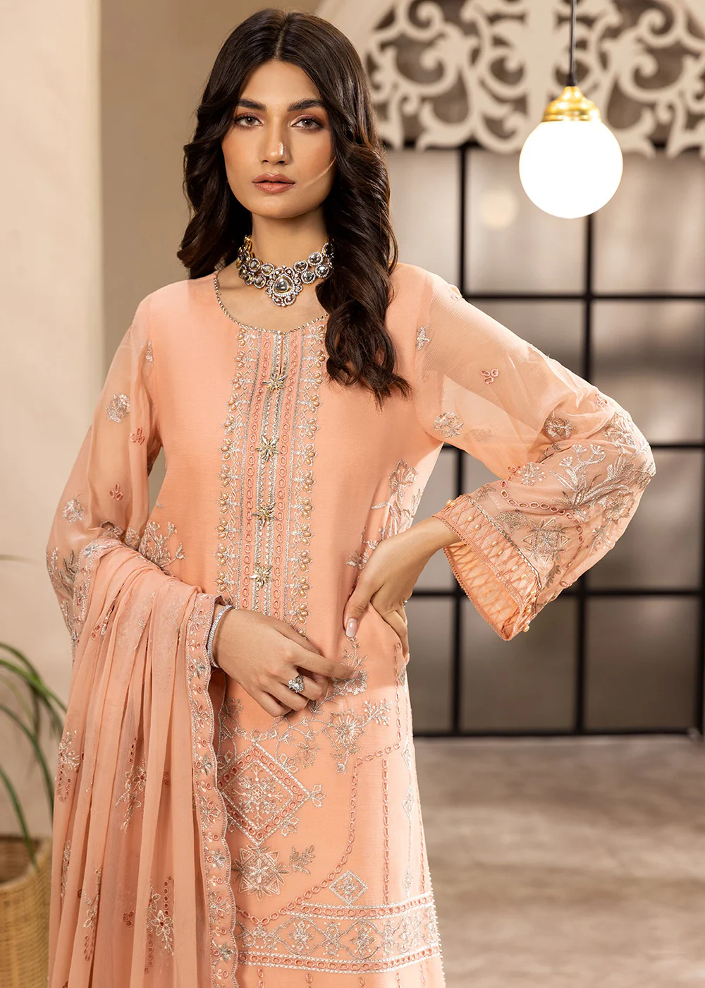 Peach Formal Suit - Alizeh - Dhaagay Formals '23 - V02D03- Aansha - Image 8