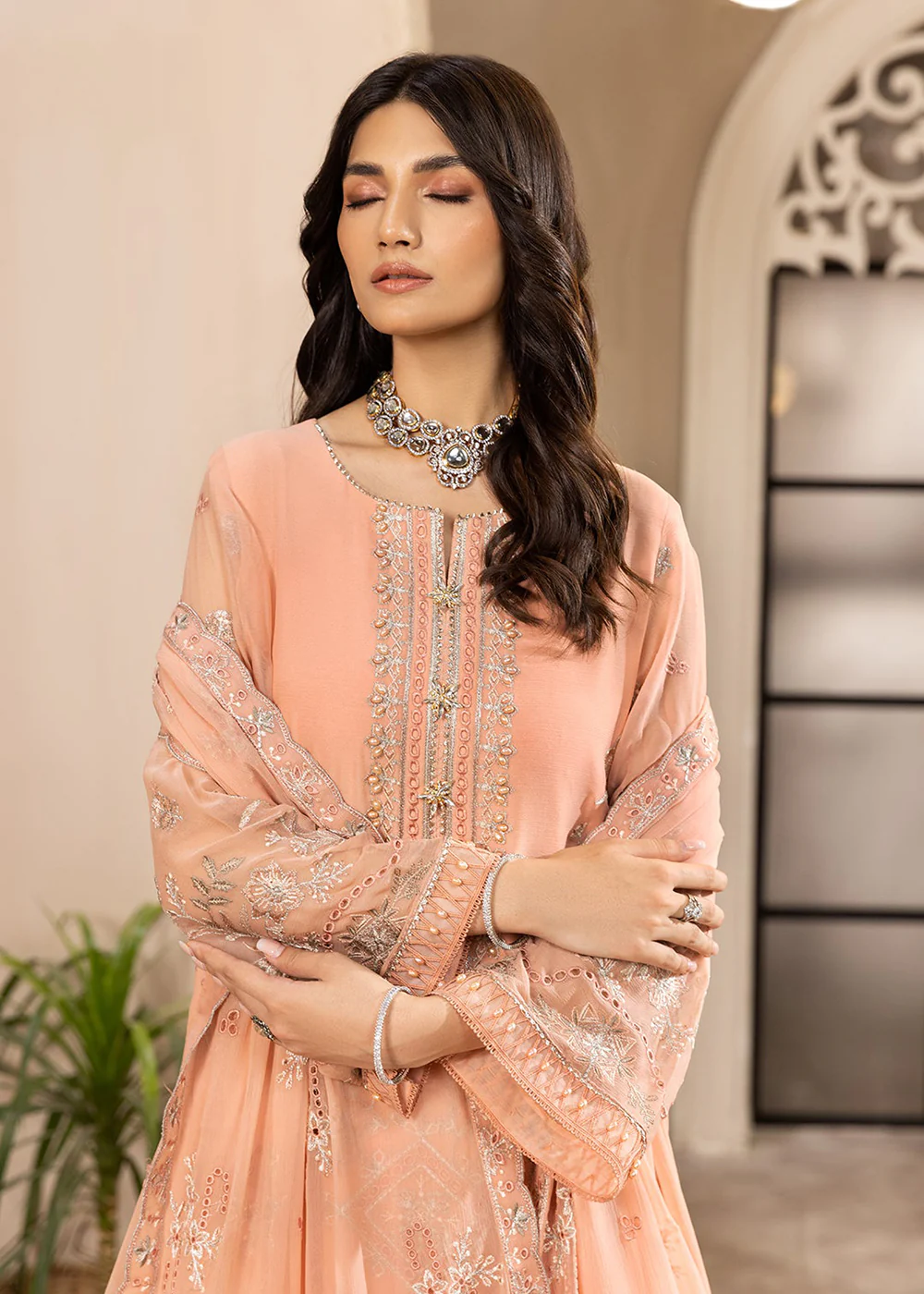 Peach Formal Suit - Alizeh - Dhaagay Formals '23 - V02D03- Aansha - Image 9