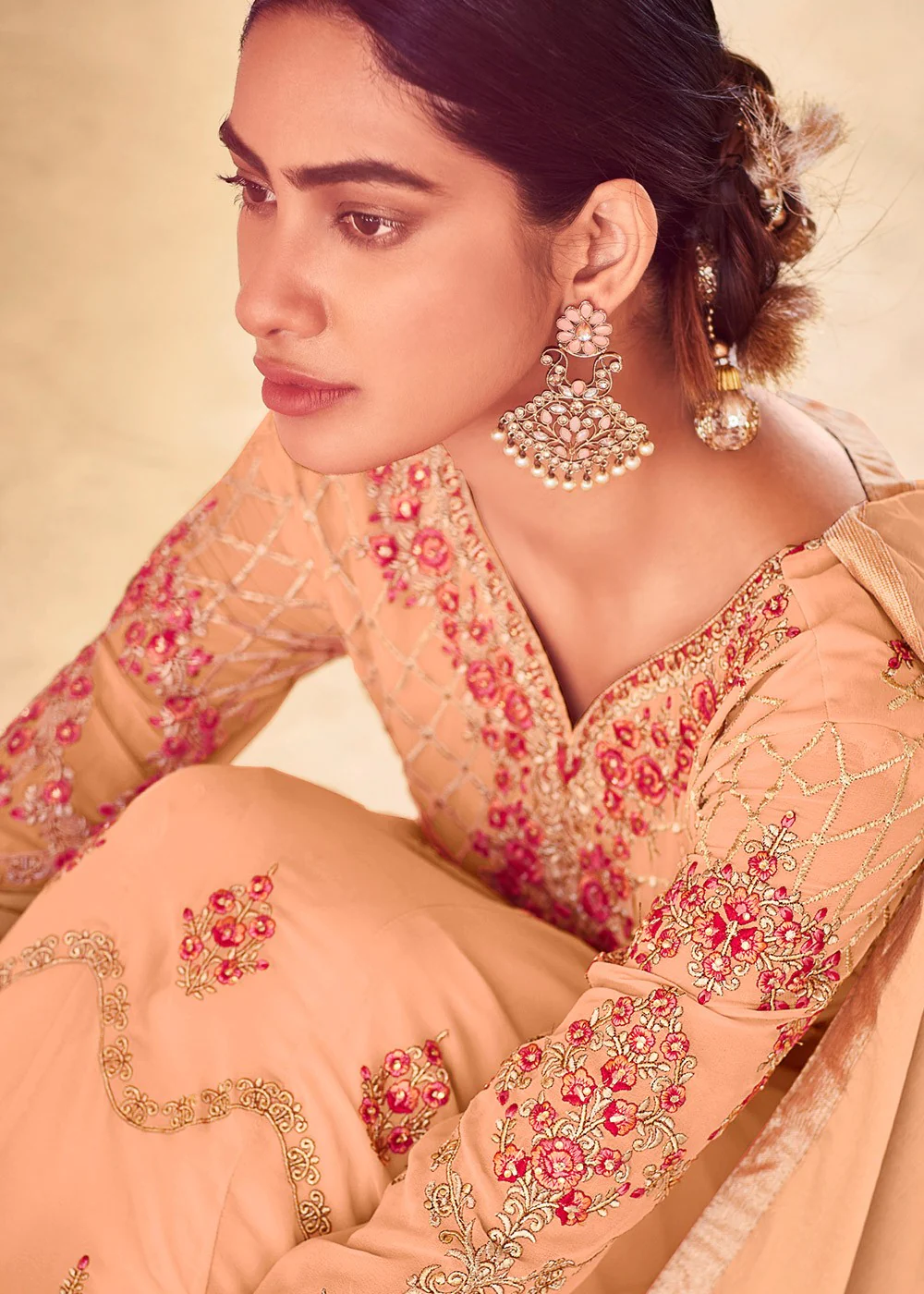 Peach Georgette Floral Embroidered Designer Anarkali Suit - Image 2