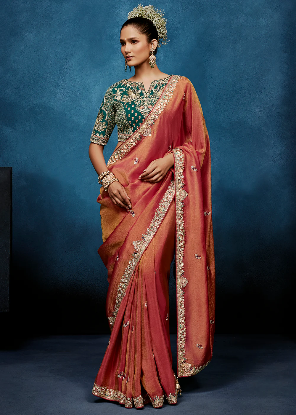 Peach High-Grade Pure Fancy Fabric Designer Saree