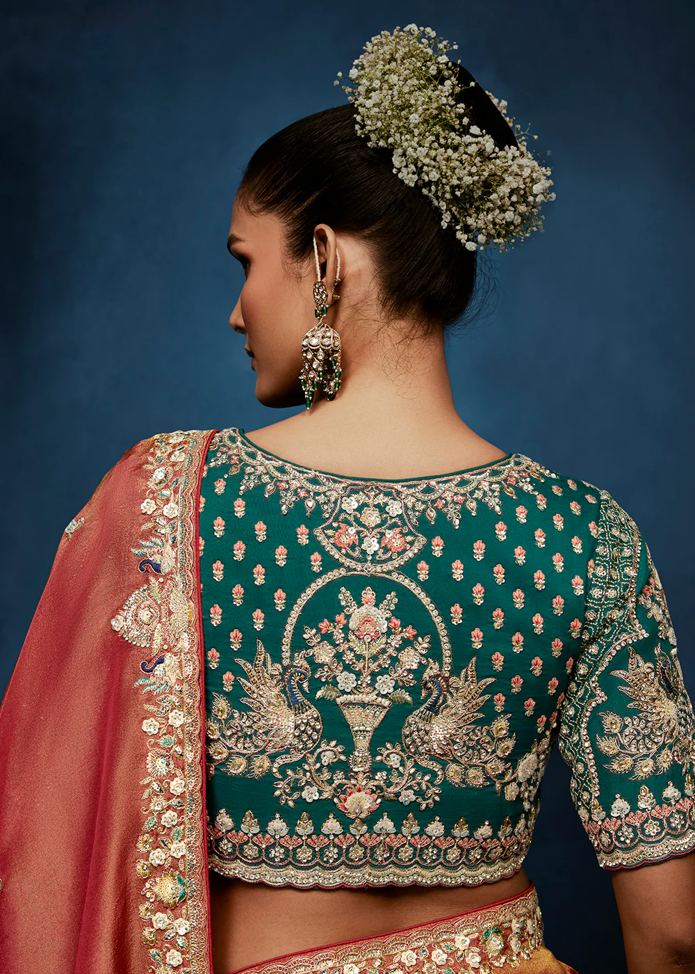 Peach High-Grade Pure Fancy Fabric Designer Saree - Image 3