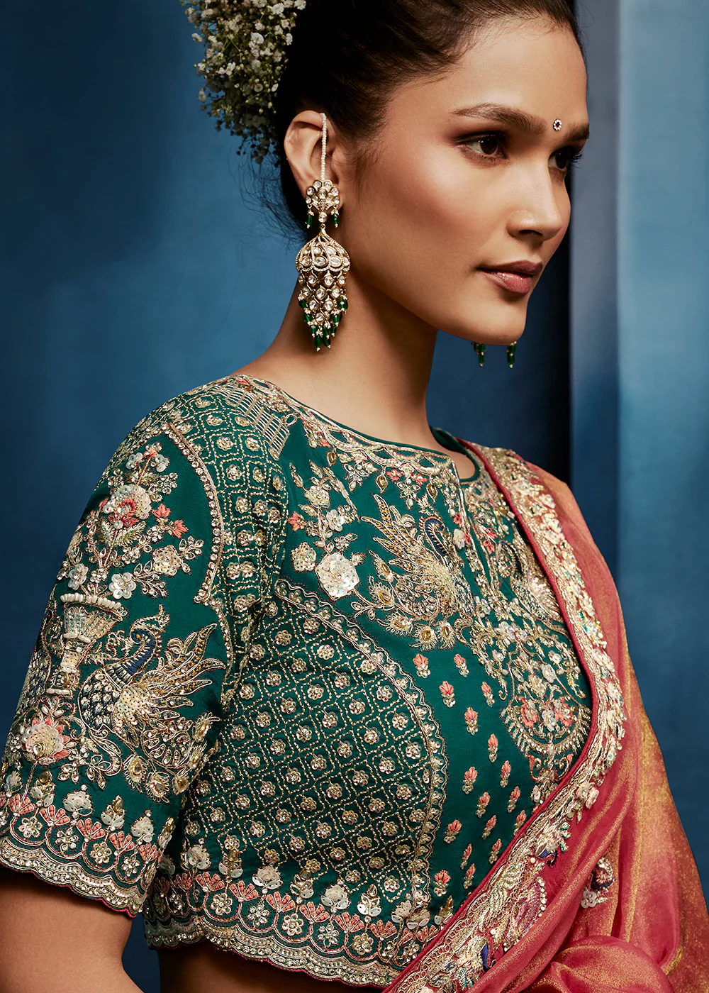 Peach High-Grade Pure Fancy Fabric Designer Saree - Image 4