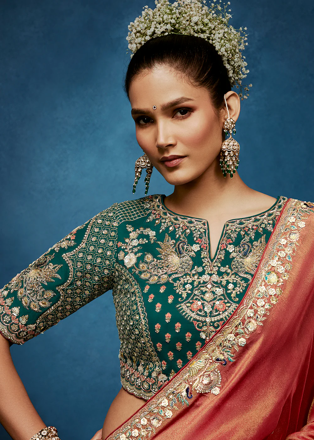 Peach High-Grade Pure Fancy Fabric Designer Saree - Image 5