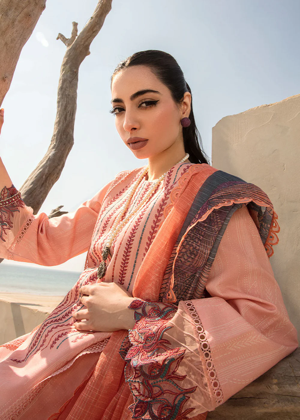 Peach Luxury Lawn Suit | Rang Rasiya | Florence Lawn '23 | CAMELLIA - D6 - Image 4