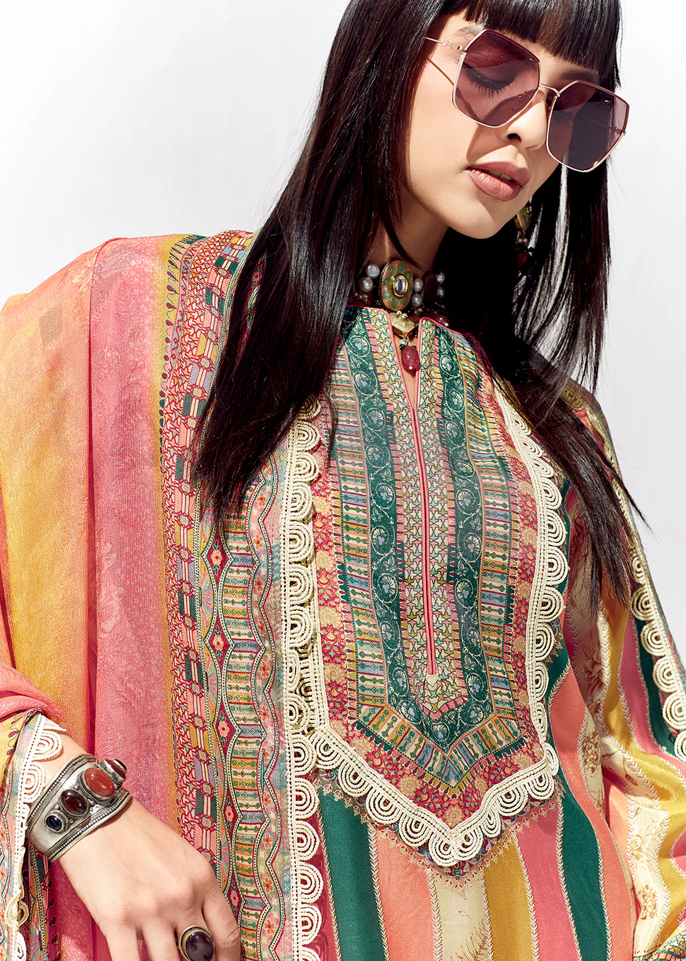 Peach Multicolor Cotton Lawn Digital Printed Salwar Suit - Image 2