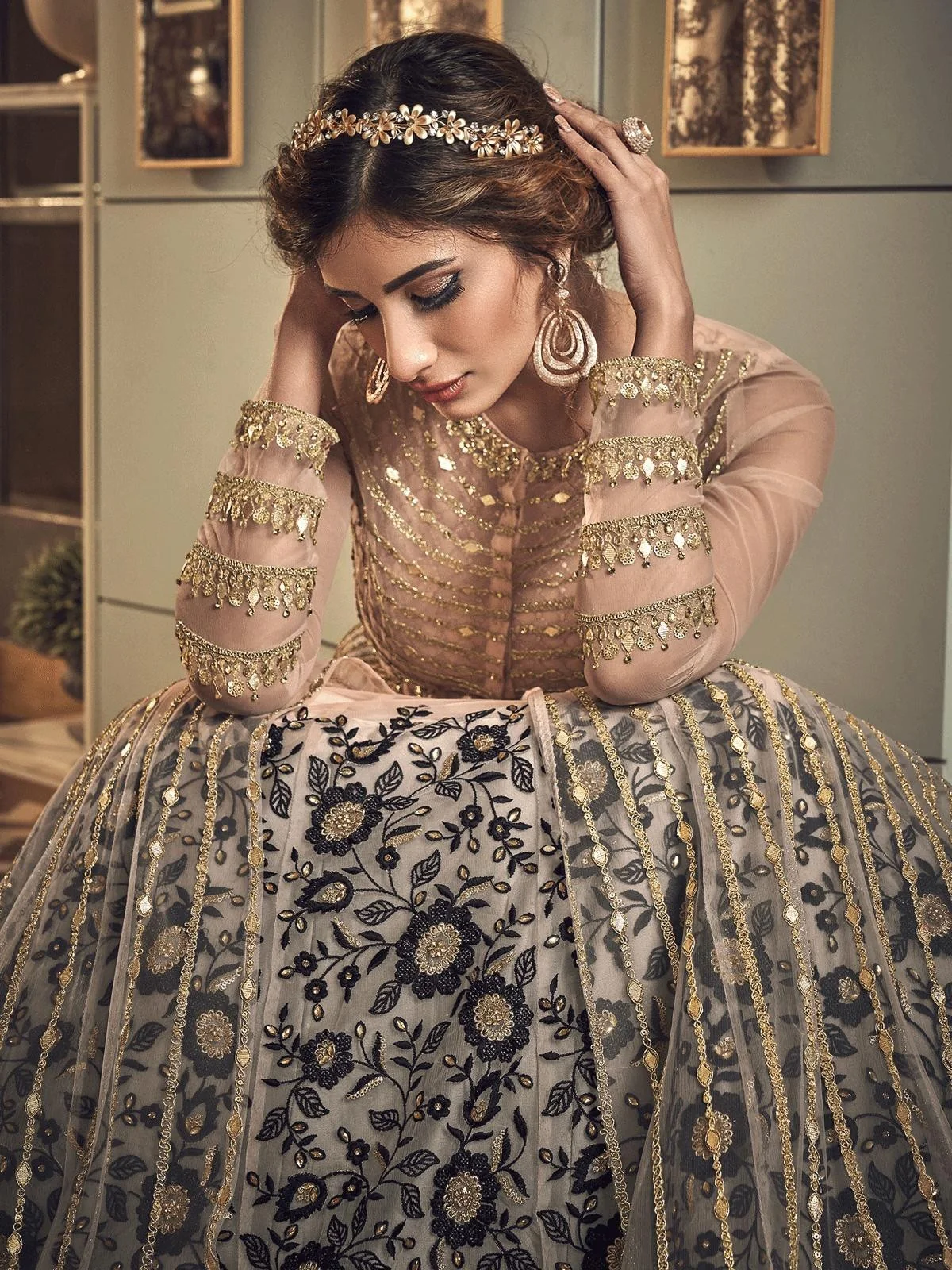 Peach Net Embroidered Anarkali Suit - Image 4
