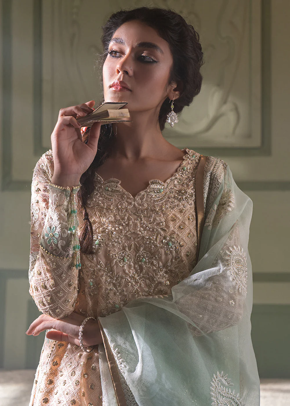 Peach Organza Net Pakistani Suit | Mushq | Qala Kamdaani | Amira - Image 2