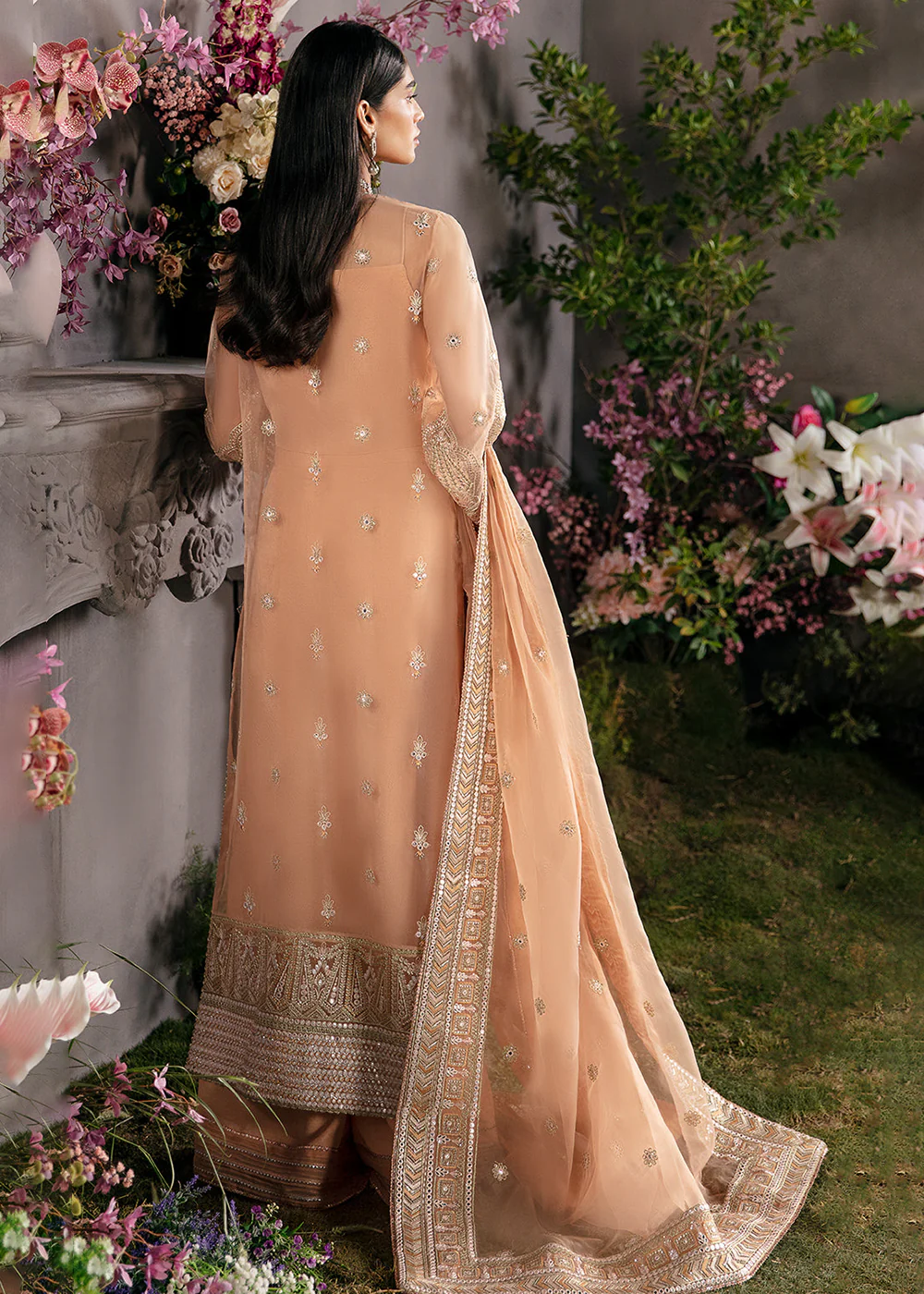 Peach Pakistani Palazzo Suit - Afrozeh La Fuchsia Formals '23 - Sunset Blush - Image 3