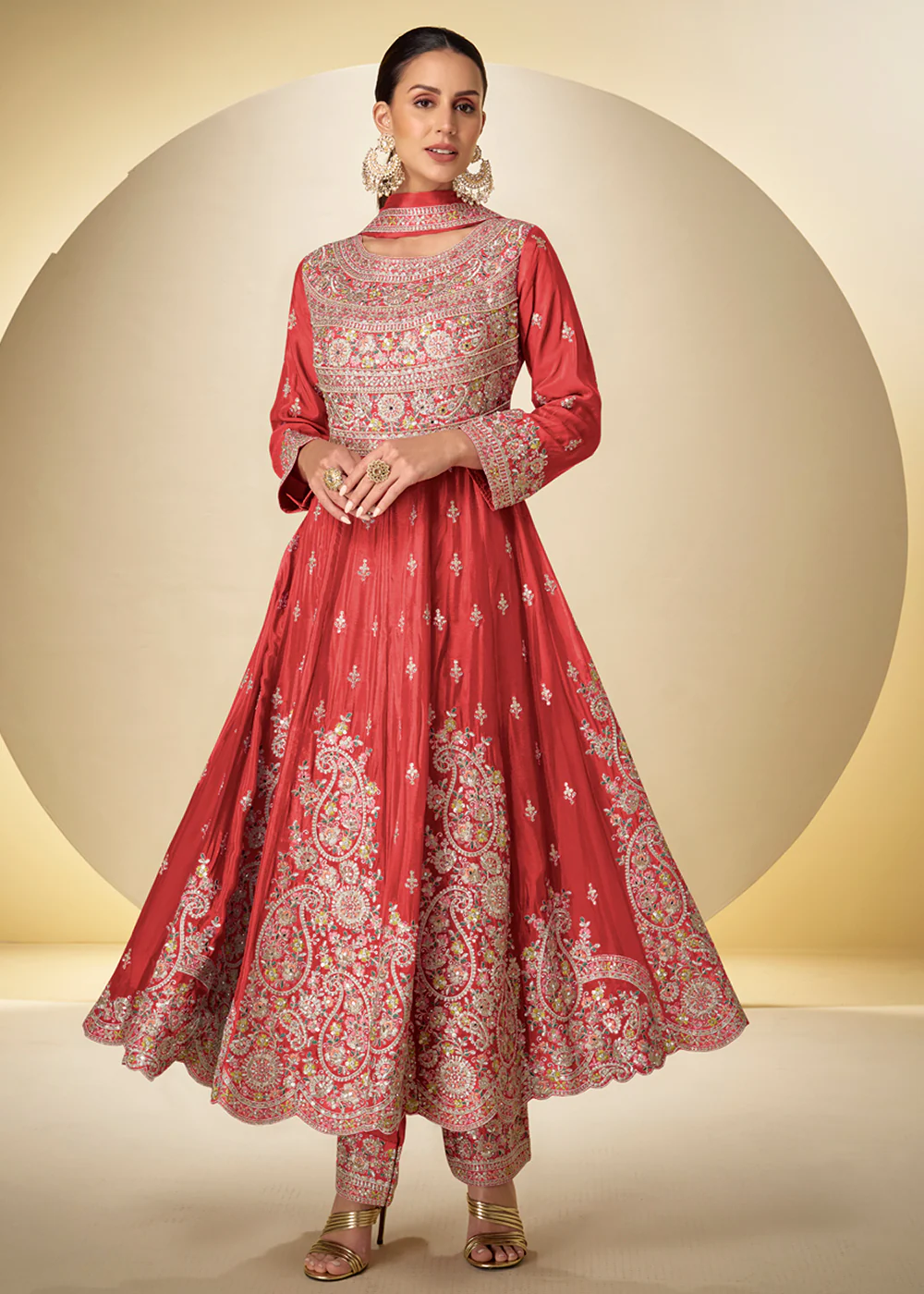 Peach Pant Style Festive Style Anarkali Suit