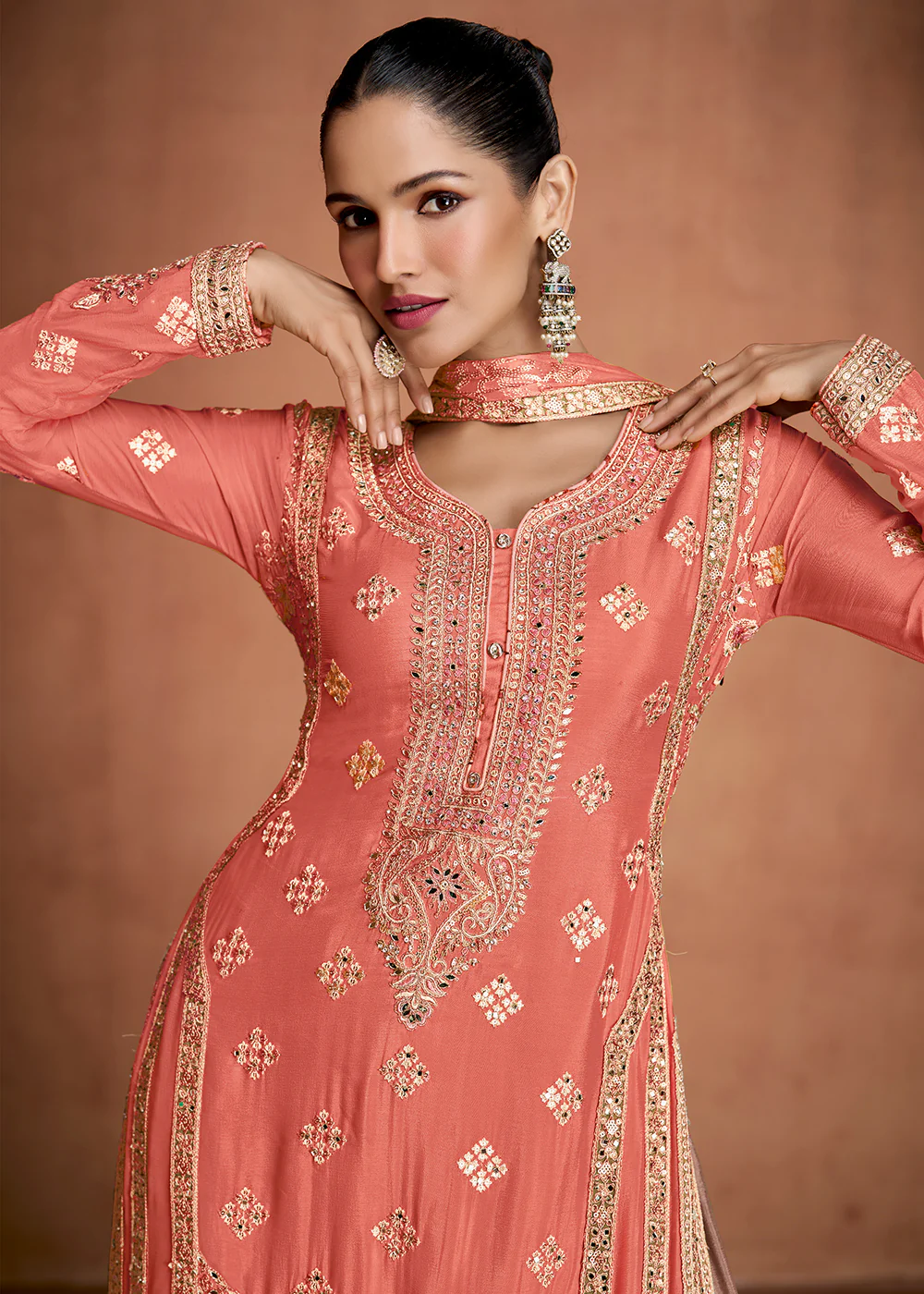 Peach & Purple Indian Wedding Wear Palazzo Style Suit - Image 2