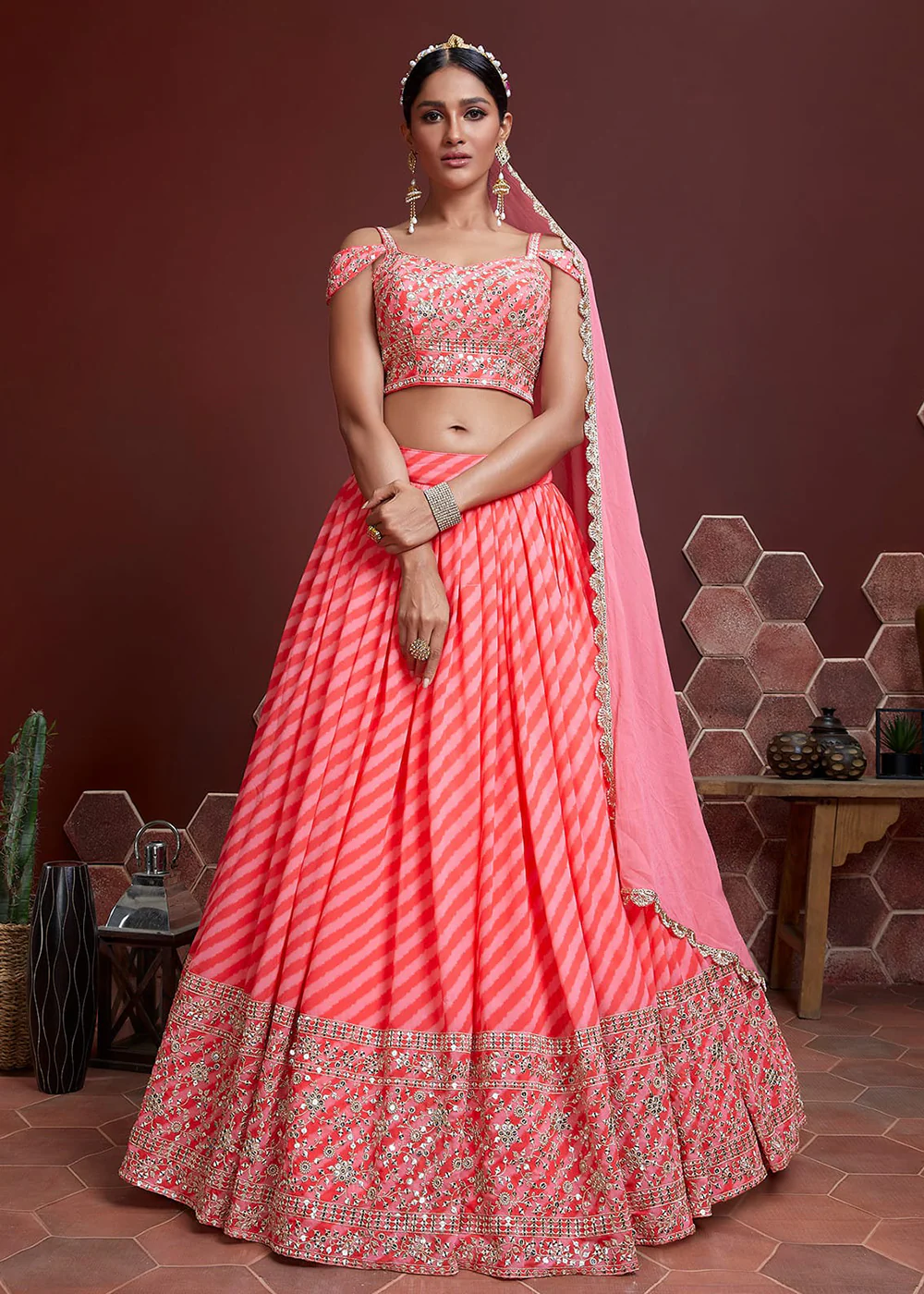 Peach Silk Embroidered Festive Party Wear Lehenga Choli