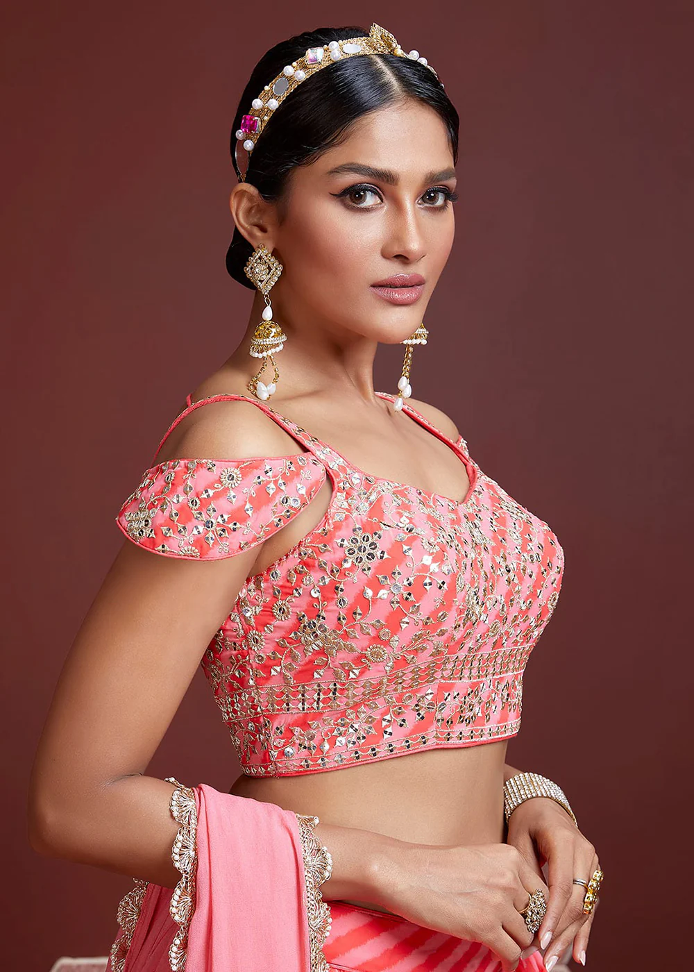Peach Silk Embroidered Festive Party Wear Lehenga Choli - Image 2