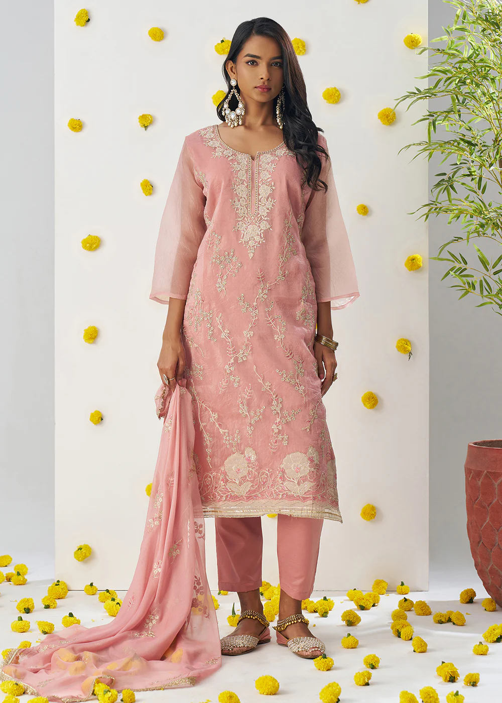 Peachy Pink Fancy Crush Embroidered Festive Salwar Suit