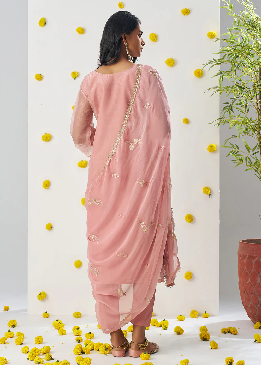 Peachy Pink Fancy Crush Embroidered Festive Salwar Suit - Image 3