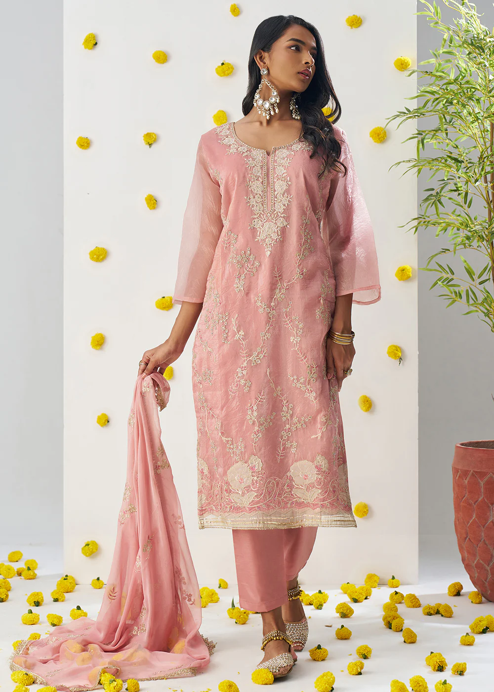 Peachy Pink Fancy Crush Embroidered Festive Salwar Suit - Image 4