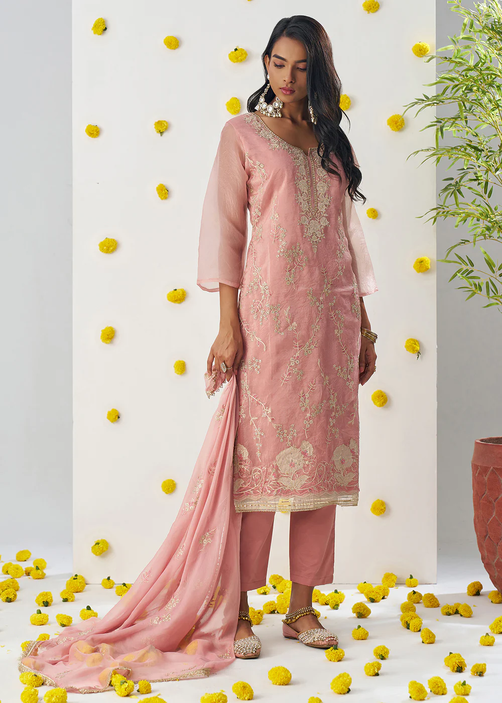Peachy Pink Fancy Crush Embroidered Festive Salwar Suit - Image 5