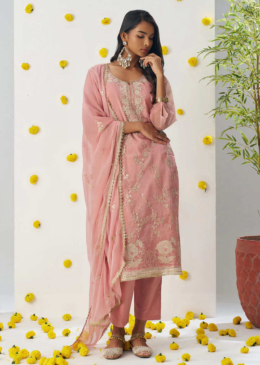 Peachy Pink Fancy Crush Embroidered Festive Salwar Suit - Image 6