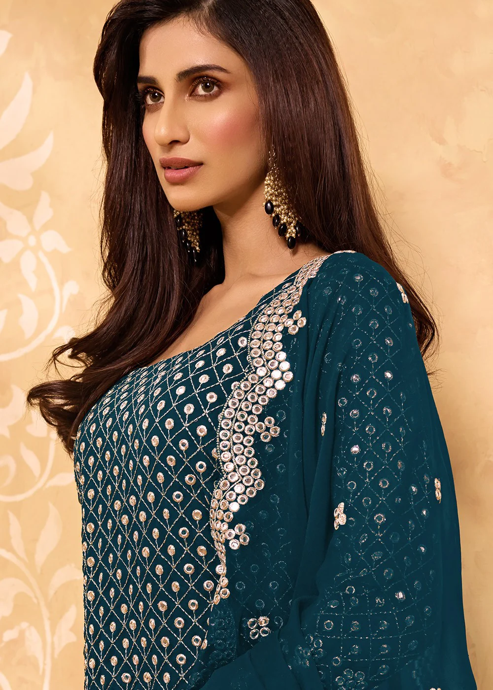 Peacock Blue Party Style Designer Sharara Suit - Image 2