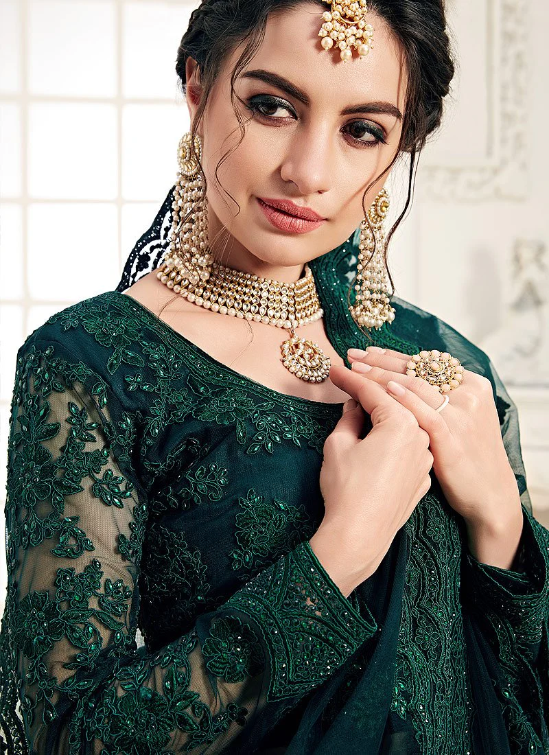 Peacock Green A Line Trendy Wedding Lehenga Choli - Image 2