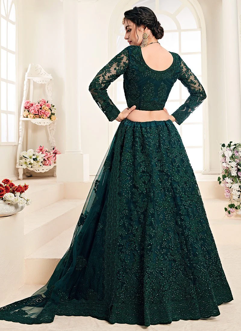 Peacock Green A Line Trendy Wedding Lehenga Choli - Image 4