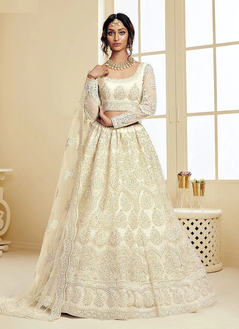 Pearl Off White Pearl Embroidered Wedding Lehenga Choli