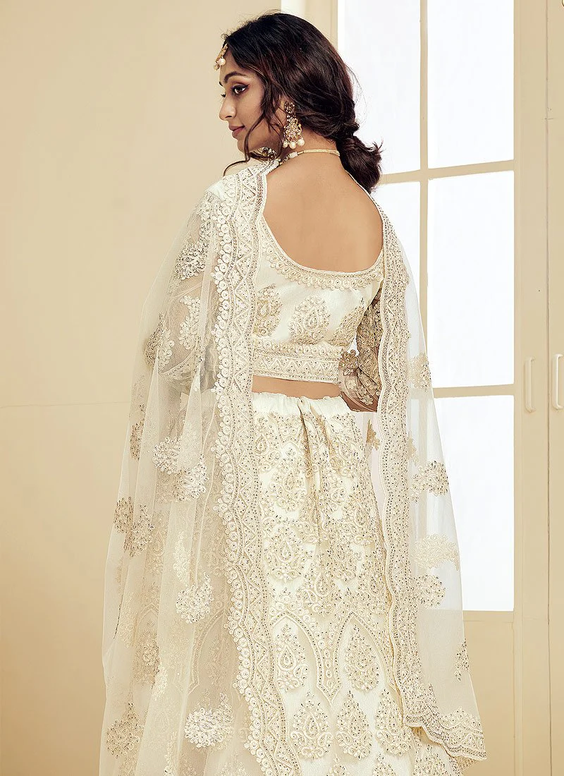 Pearl Off White Pearl Embroidered Wedding Lehenga Choli - Image 3