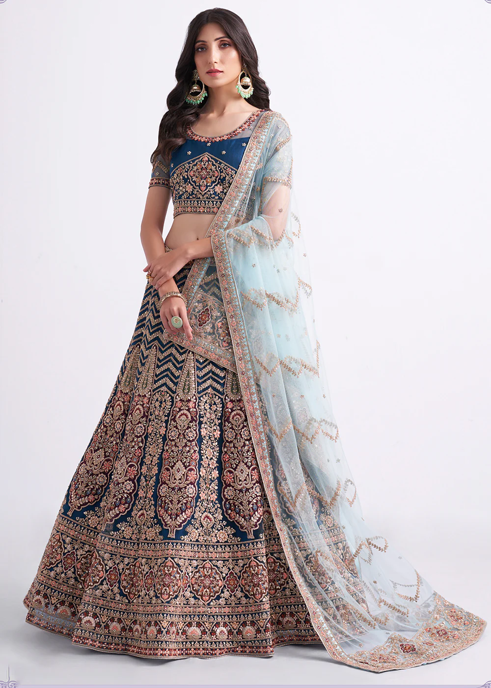 Persian Blue Wedding Style Designer Bridal Lehenga Choli