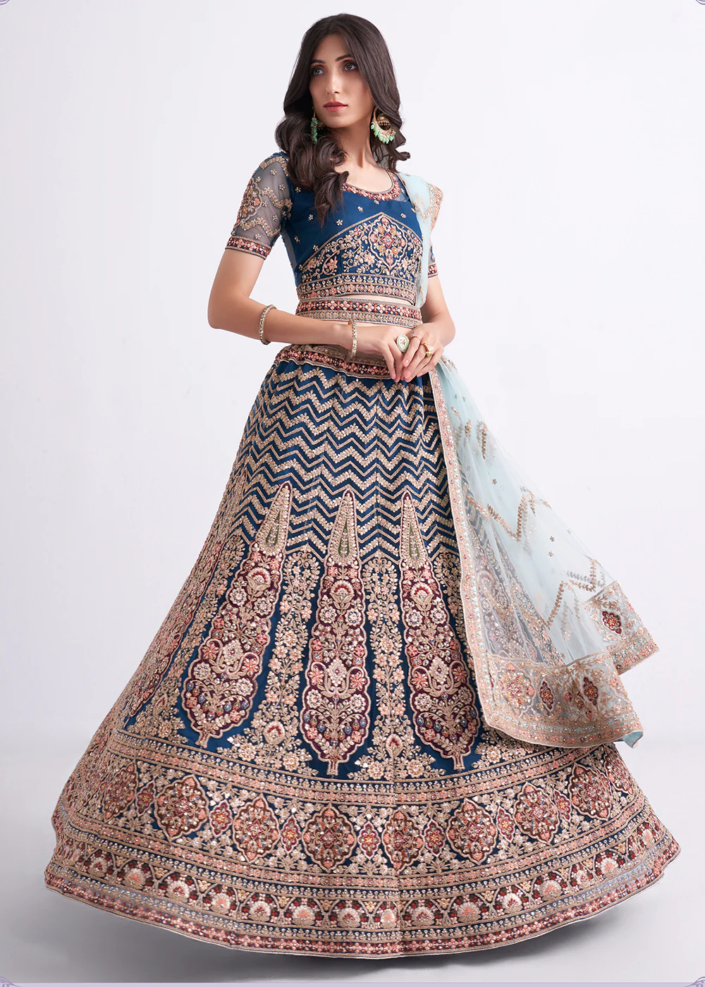Persian Blue Wedding Style Designer Bridal Lehenga Choli - Image 3
