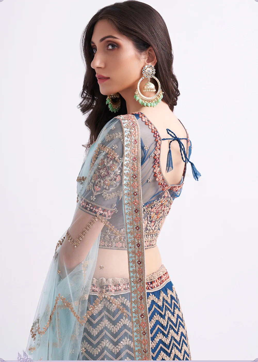 Persian Blue Wedding Style Designer Bridal Lehenga Choli - Image 4