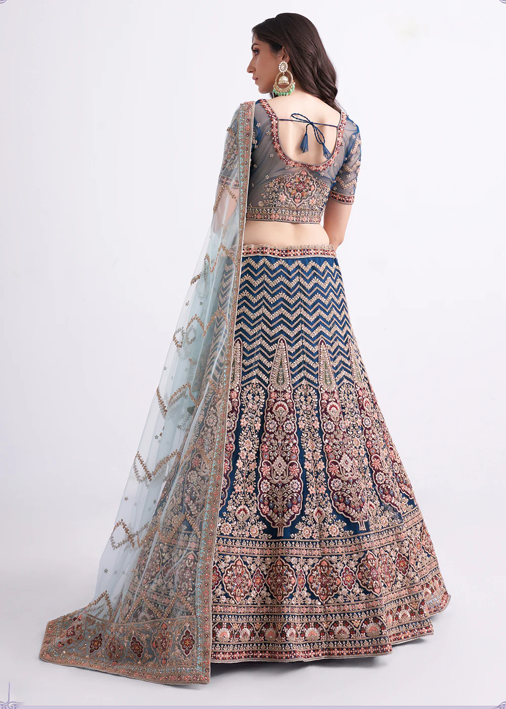 Persian Blue Wedding Style Designer Bridal Lehenga Choli - Image 5
