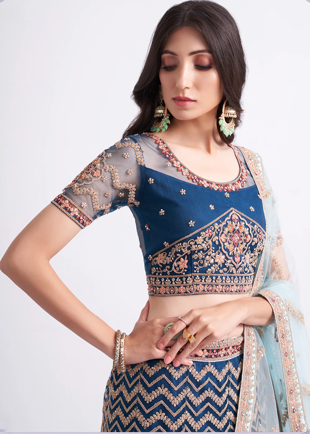 Persian Blue Wedding Style Designer Bridal Lehenga Choli - Image 6